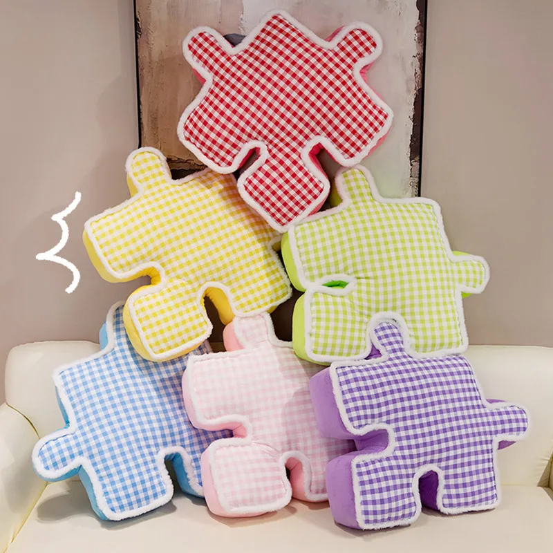 

Creative Jigsaw Puzzle Plush Throw Pillow Stuffed Cozy Colorful Checkered Pillow Soft Sofa Chair Cushion Lovely Home Decor