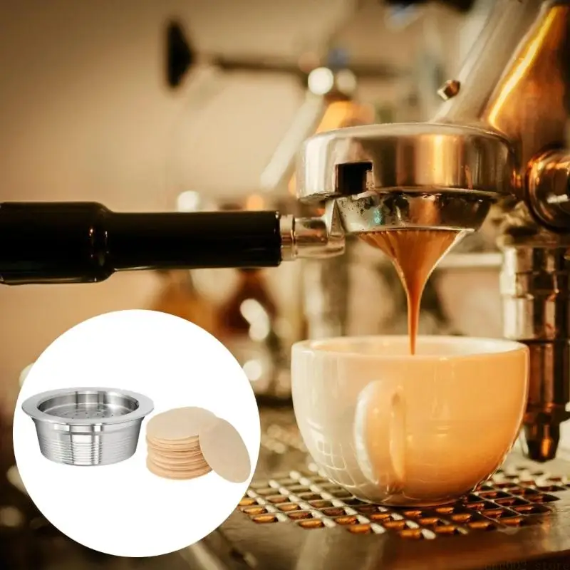 

D0AB Коммерческий постоянный фильтр для кофе из нержавеющей стали и набор одноразовой фильтровальной бумаги из 100 листов, для