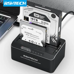 Estación de acoplamiento de HDD RSHTECH SATA a USB 3,0, carcasa de disco duro de doble Bahía para SATA I/II/III de 2,5/3,5 pulgadas, caja de disco duro HDD