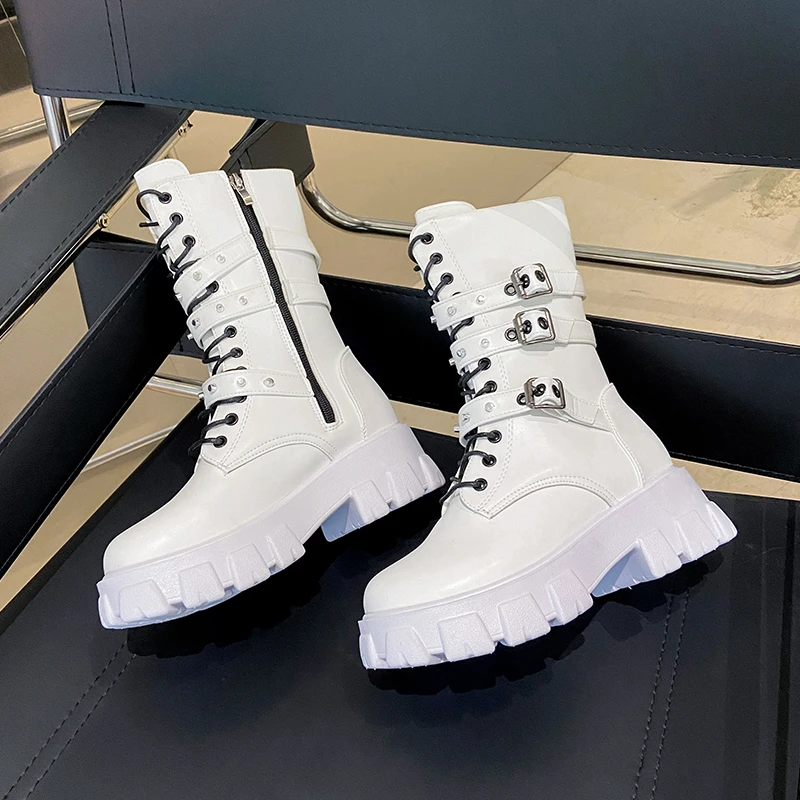 

Women's Punk Style Thick Sole Ankle Boots Women's Cosplay Gothic Knight Long Boot Round Toe Trend Chelsea Boots Botas Para Mujer