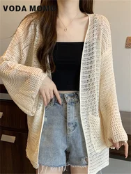 Fashion Simple Solid All-match Loose Elegant Leisure Sun-proof Daily Ladies New Cardigan Women Hollow Out Design Summer Knitting