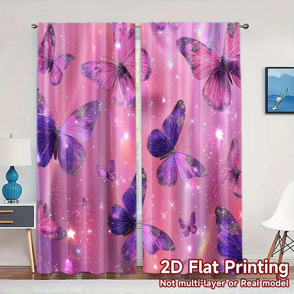 2D Flat Printing,JIT 2pcs, Curtains (Without Rod) Butterfly Dreams Chic Print Curtains Versatile Durable Polyester Curtains