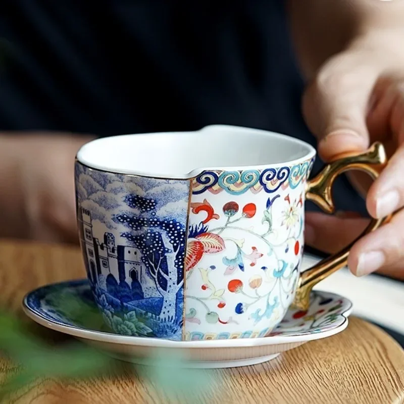 

Light Luxury English Style Originality Black Tea Cup Set Ceramics Coffee Cup and Disc Set Afternoon Tea Latte Black Coffee Mugs