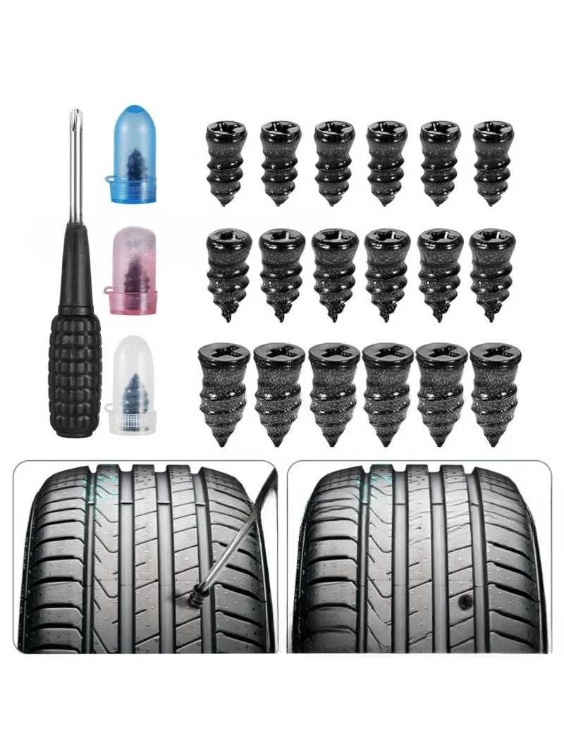 AliExpress NONE 20/30/Pcs Tire Repair Screw Kit Puncture Plug Set with Screwdriver for Car Motorcycle Bike Tubeless Tire Emergency Flat Fix Too