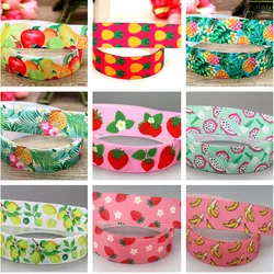 22mm 5yards Fruit Banana Strawberry Lemon Printed Grosgrain Ribbon Accessories Headwear Decoration Collar DIY Sewing Craft E2264
