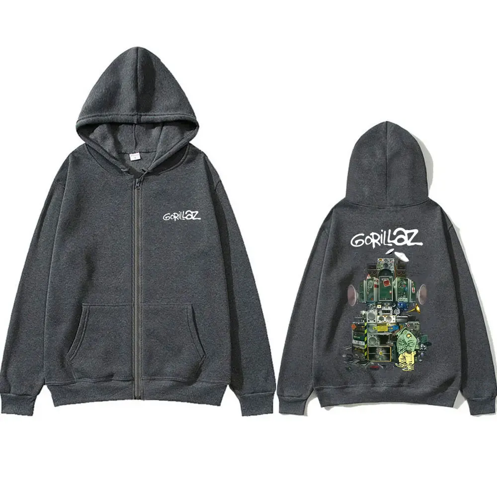 Gorillaz Graphic Printed Zipper Hoodie Men Women Hip Hop Rock Fashion Pop Music Zip Up Jacket Men's Casual Oversized Streetwear