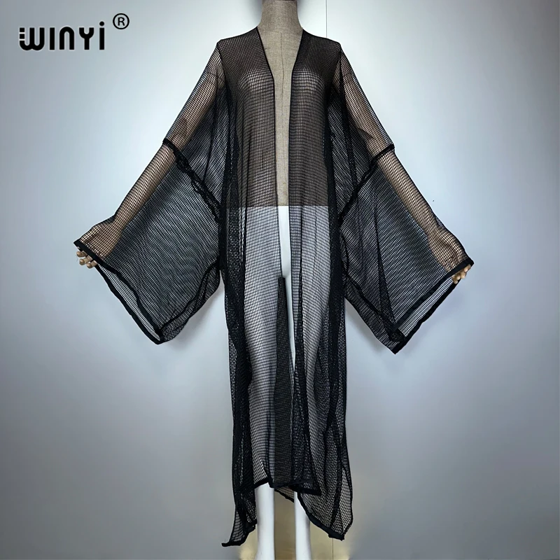 WINYI reine Farbe hohle lose Strickjacke Strand Kimono sexy Kleid Bikini Cover-up Strickjacke Badeanzug Strand Outfits für Frauen Kleid
