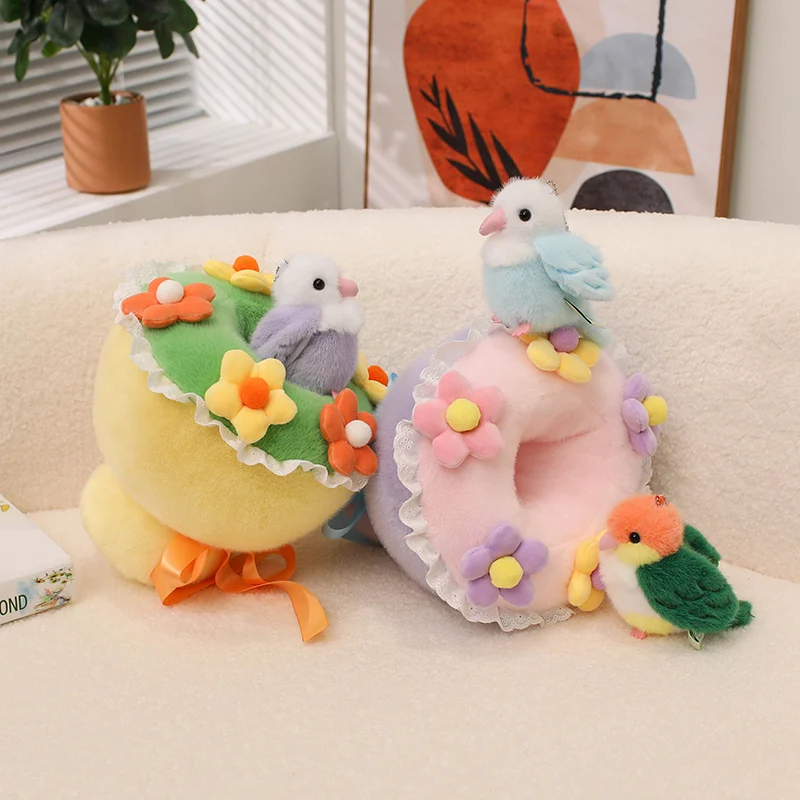 

Flower&Birds Series Plush Toys Cute Lark Parrot Crow Owl Pendants Funny Snap Wristband Magnetic Birds Bouquet Sweet Gift