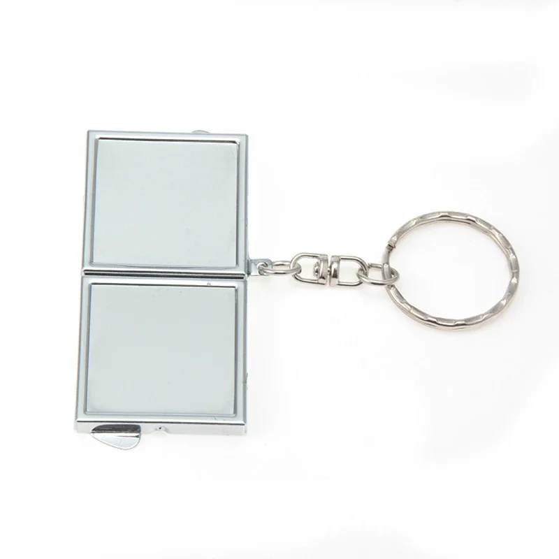 Small Foldable Cosmetic Mirror With Keychain Heat Transfer Print Sublimation Blank Key Chain Mini Metal Makeup Mirror