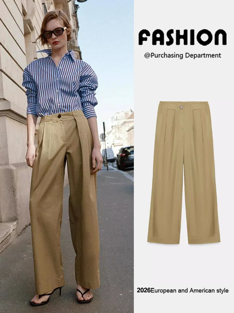 

Spring New Arrival Women's Casual Trousers Bucket Style Pleated Slimming Versatile Mid-Waist Commute Friendly