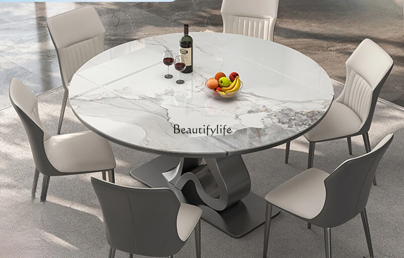 

Retractable rock slab dining table Italian minimalist light luxury household small apartment living room