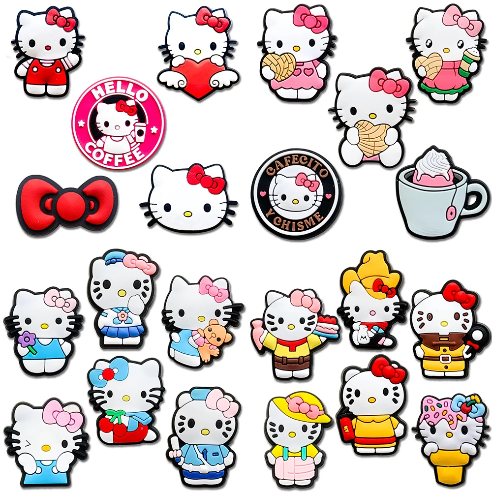 Cute 5/22PCS new hellokitty Shoe Charm Mix Wholesale PVC Decoration Buckle Clog Kids Detachable DIY Waterproof To X-mas Gift