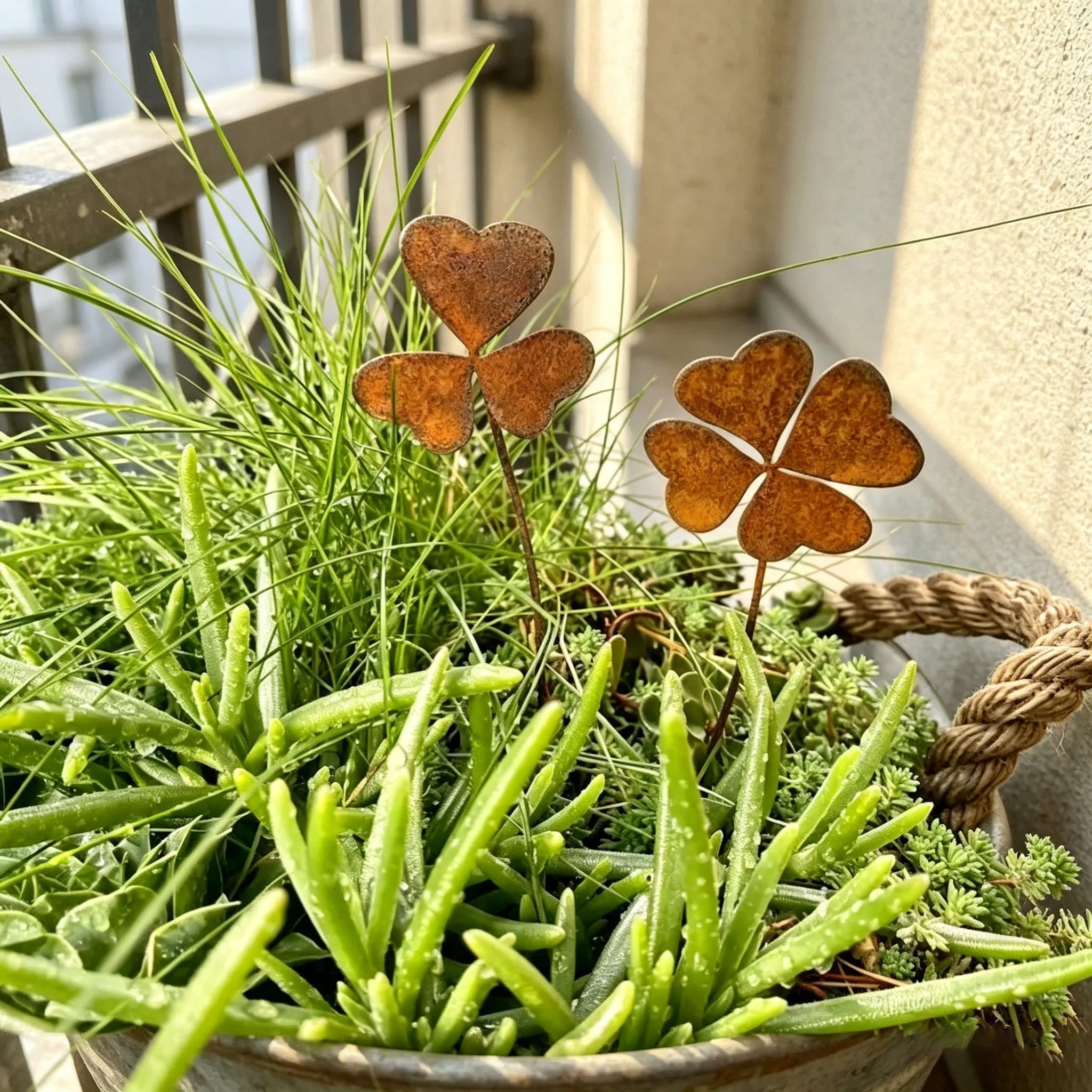 Vivid Four-Leaf Clover Yard Stake, 2 Pack Outdoor Lawn Insert Ornament, Garden Courtyard Decoration Accessory