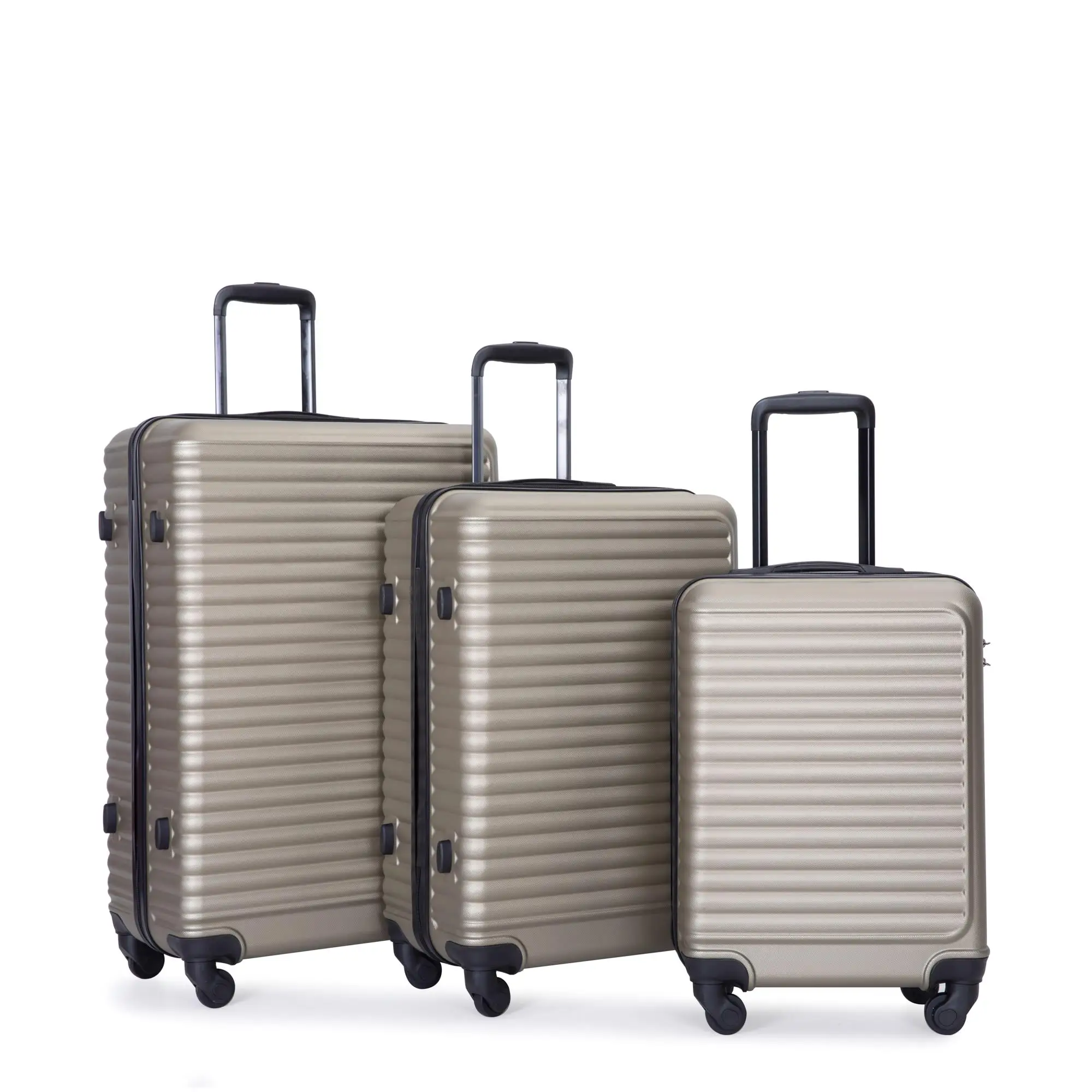 3-Piece Lightweight ABS Luggage Set with Spinner Wheels, TSA Lock & Hooks - Gold (20/24/28 Inch)