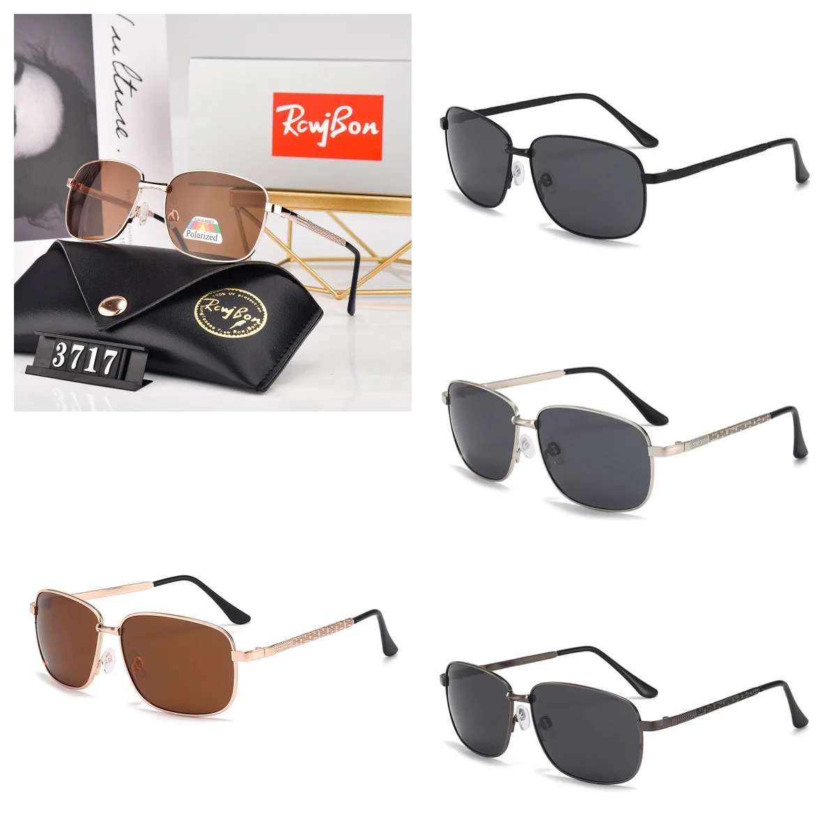 

Classic Design RCWJBON 3717 Polarized Sunglasses Men Women Gold Full Frame Sun Glasses Fishing Riding Shades Eyewear UV400