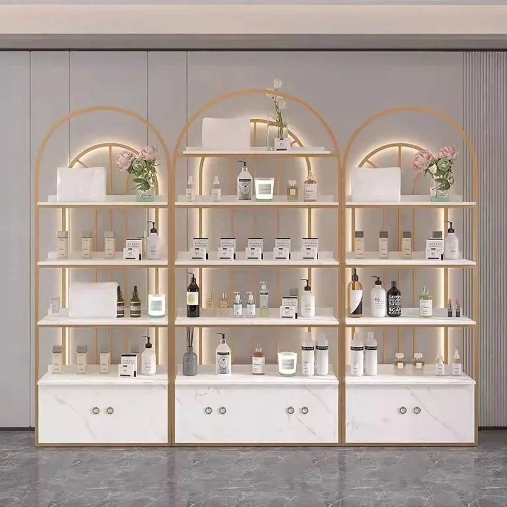 

Minimalist Style Display Shelf LED Light Display Racks for Shops Beauty Nail Salon Cosmetics Store