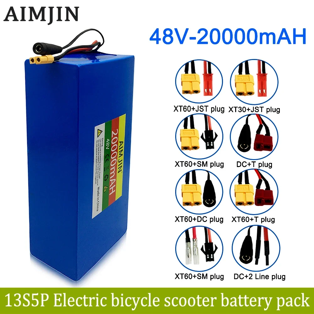 48V 13S5P 18650 20AH Lithium Battery Pack 100Ah Suitable for electric scooters, mountain bikes 250-1000W+charger