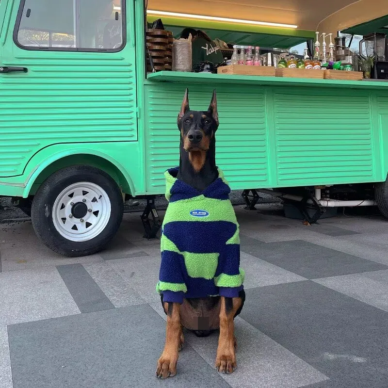 

Зимний свитер в зеленую полоску для больших собак, Дубин Лабрадор, золотой фиксатор, теплые утолщенные комбинезоны с четырьмя собаками, модный хлопок