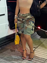 1338 New Product Rubber Waist Printed Camo Multi Pocket Casual Women's Shorts