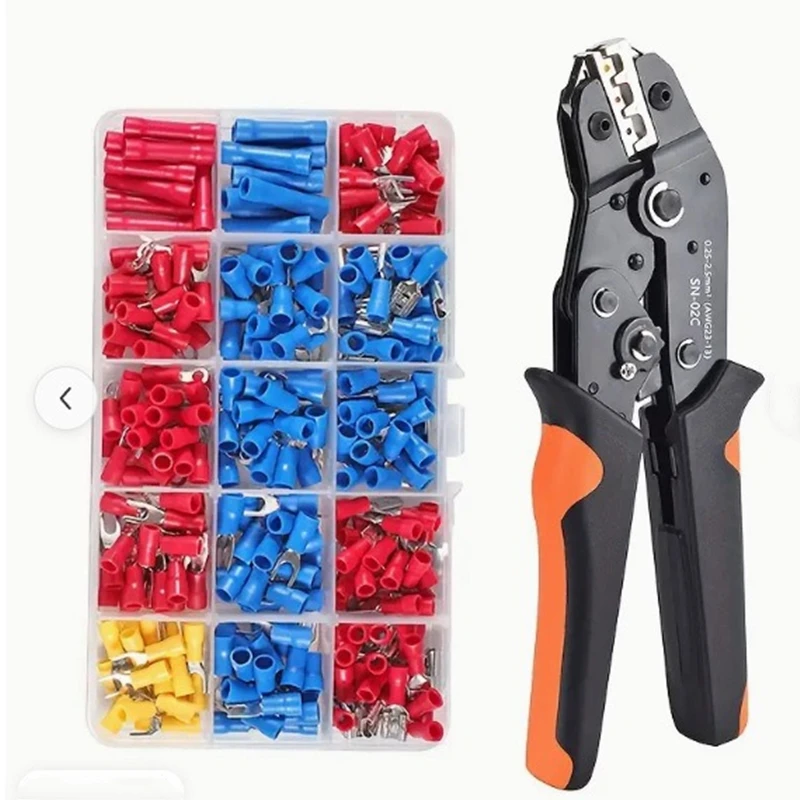 

280pcs Cold Terminals SV1.25-3/4 SV2-3.2/4 RV1.25-3/4 RV2-3.2/4 BV1.25 BV2 FDD1.25/2-250 MDD1.25/2-250 With Crimping Pliers