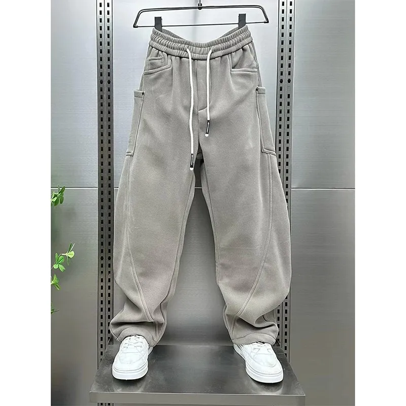 

Men's Casual Fce Lined Straight Leg Knife Pants Large Size Spor Wide Leg Trousers Clean Fit Polyester Fiber Ci Walk