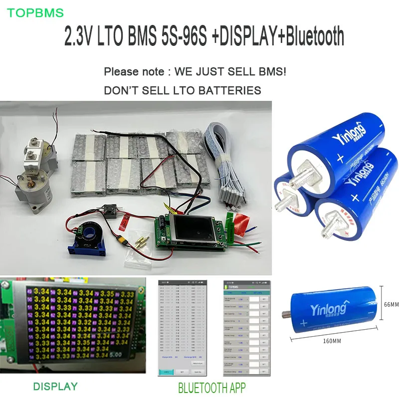 TOPBMS LTO BMS 5S-96S 2.3V 5S 30S 35S 48S 110V 60S 72S 96S 220V wyświetlacz Bluetooth rozładowywanie/ładowanie 200A 500A energia słoneczna