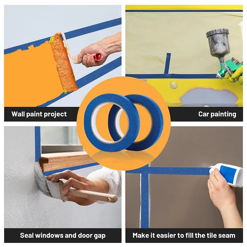 Blue Painters Tape Blue Tape For Painting Automotive Walls Packing Removable Free Residue, 4 Rolls