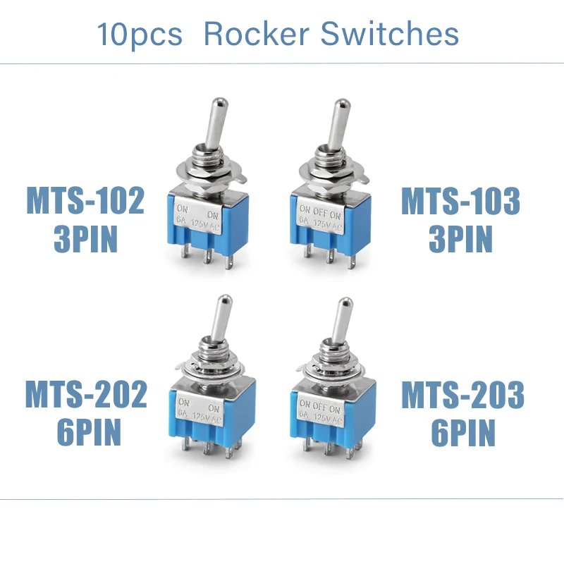 10PCS Toggle Switches Mini 3Pin 6Pin ON-ON/ON-OFF-ON ower Button Switch Car MTS-102 MTS-103 MTS-202 MTS-203