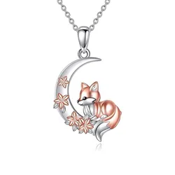 European American New Forest Style Unique Charming and Beautiful Fox Necklace 925 Silver Rose Gold Color Flower Moon Necklaces