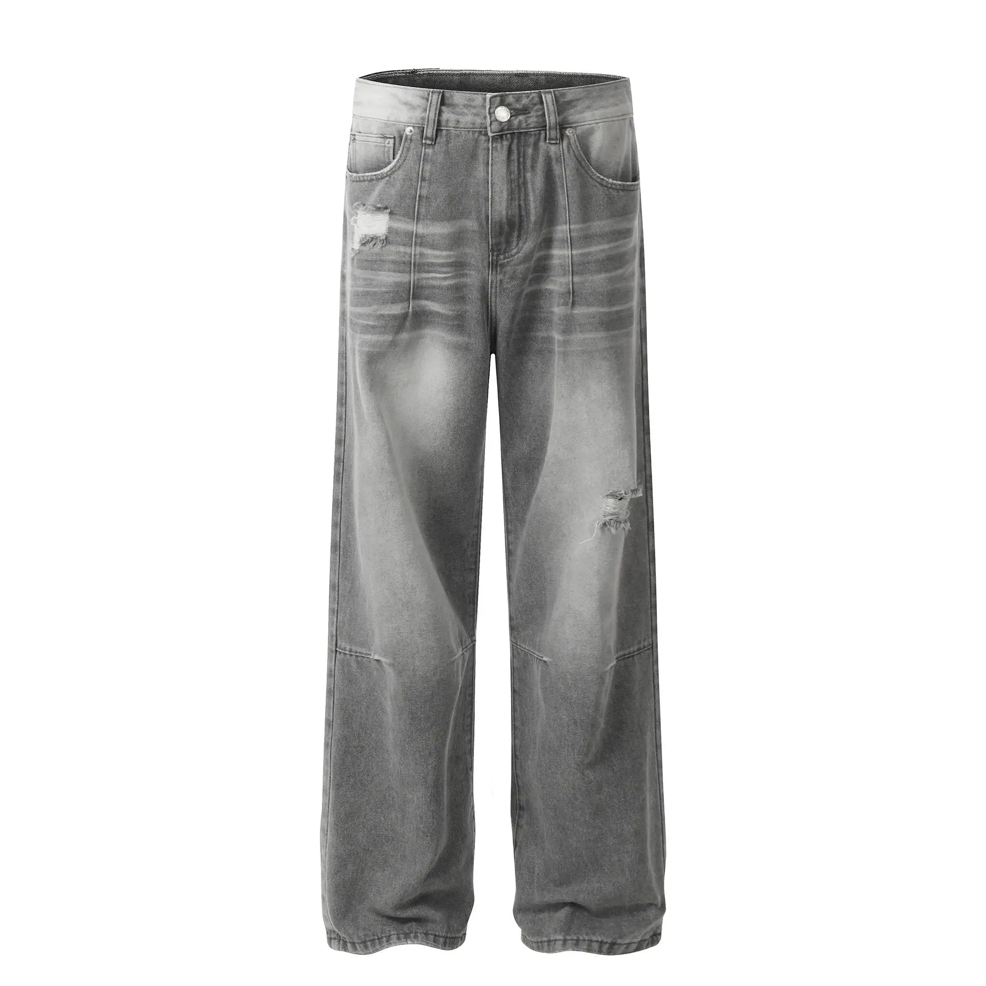 Calças Jeans Unissex Retrô Americanas com Design Desgastado, Cintura Baixa, Cordão, Resistentes à Deformação, Estilo Jovem e ...