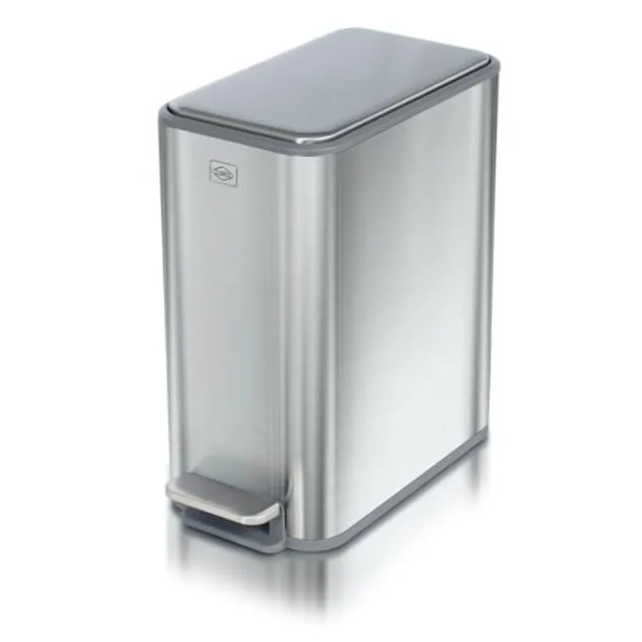 

Узкое мусорное ведро из нержавеющей стали объемом 2,6 галлона с крышкой с плавным закрыванием и педалью для узких помещений, ванной комнаты, офиса - съемный контейнер