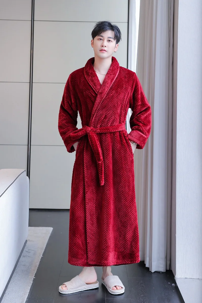 Warm Winter Autumn Robe Thicken Flannel Bathrobe Gown Long Sleepwear Women Home Dressing Gown Fleece Shower Robe Solid Peignoirs