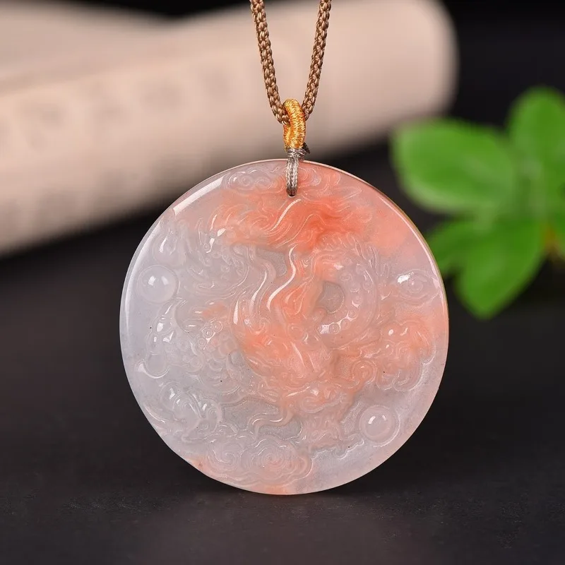 Exquisite Ethnic Style Peach Blossom Stuffed Round Dragon Pendant