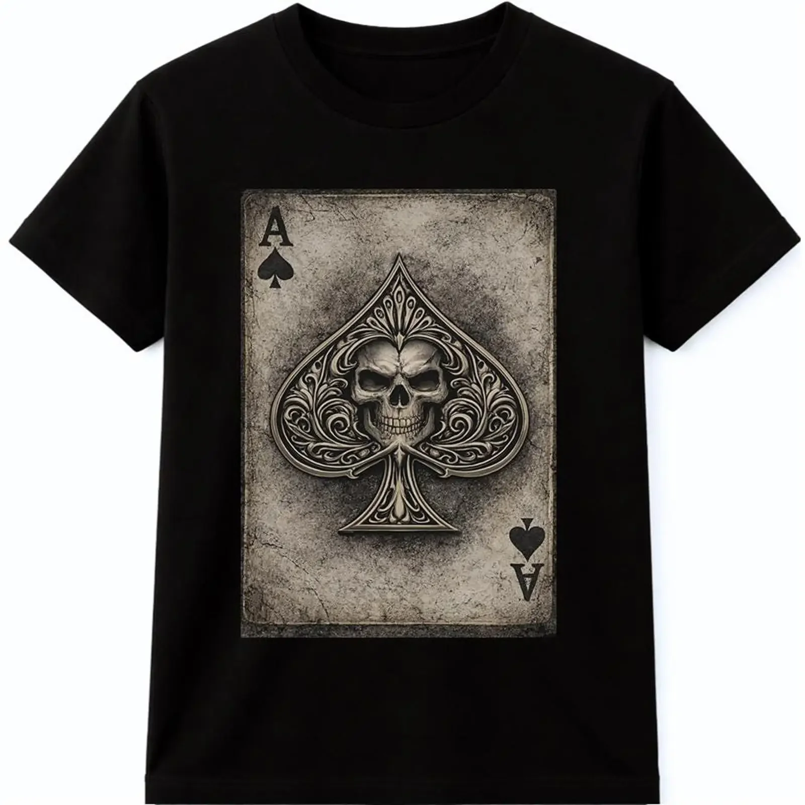camiseta-vintage-gotica-com-design-de-carta-de-baralho-ace-of-spades-skull-com-efeito-lavado-ligeiramente-elastica-estilosa-e-macia