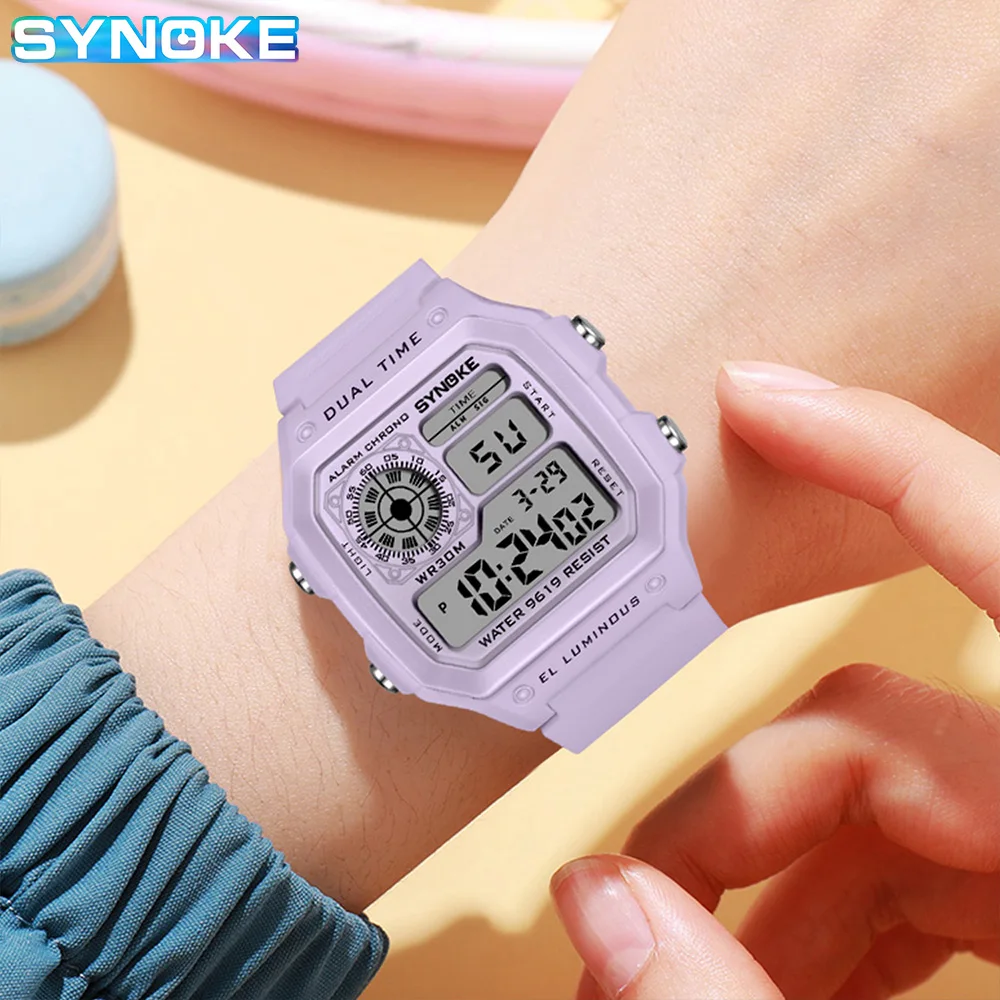 SYNOKE Digital Watches Lady Sports Luminous Multifunction Waterproof Chrono Wristwatch Outdoor Girls Fashion Student Watch New