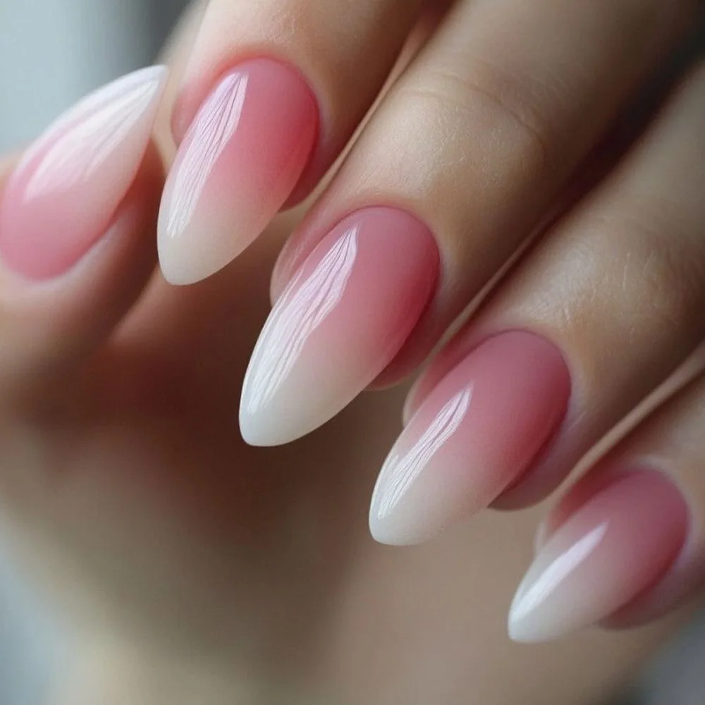 Long Stiletto Charm Fake Nails Gradient Pink White Press on Nails Cool Girls Wearable False Nails Tips DIY Manicure 24Pcs
