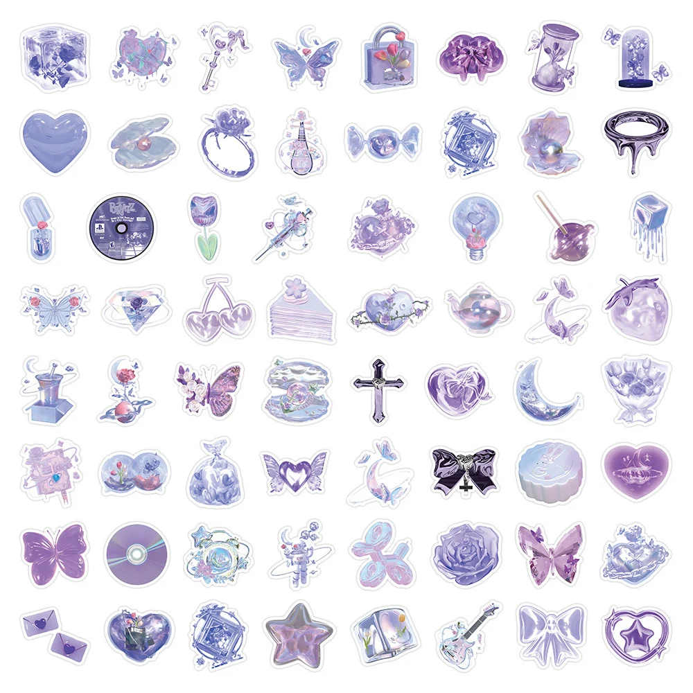 10/30/63pcs Laser 3D Purple Aesthetic Stickers Decals Decoration Laptop Notebook Phone Guitar Diary Car Sticker Kids Classic Toy