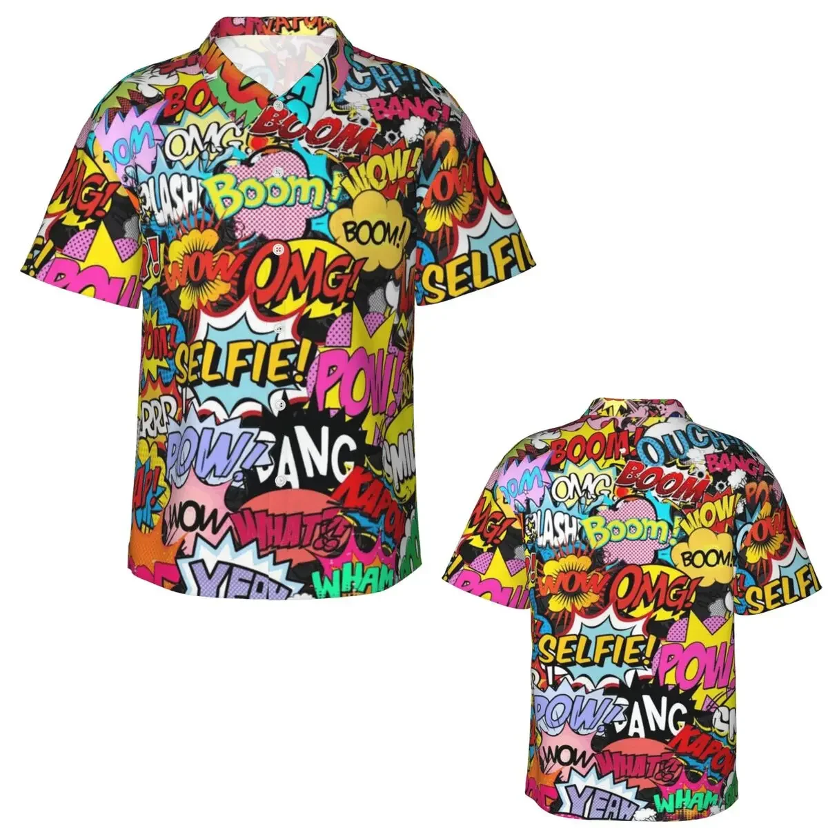Fun Street Graffiti Comic Pop Art Hawaiian Shirts Fashion Men Short Sleeve Shirt for Summer Beach Men's Button Tops