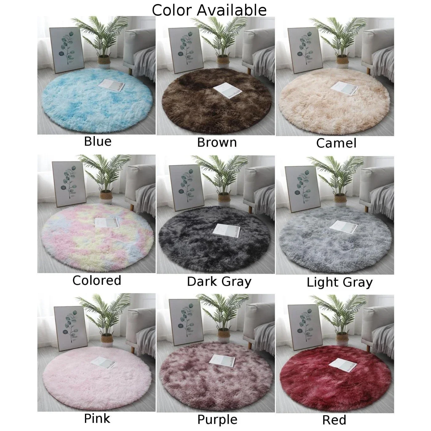 40/60CM Circle Round Shaggy Rug Living Room Bedroom Carpet Floor Fluffy Mat Anti-Skid Solid Pattern Desk Foot Pad  Chair Floor M