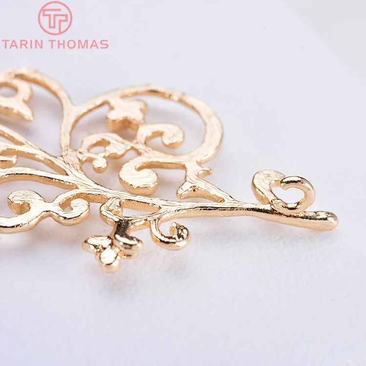 (1876)4PCS 21x45MM 24K Champagne Gold Color Brass Butterfly with Leaf Leaves Charm Pendants for DIY Jewelry Making Findings