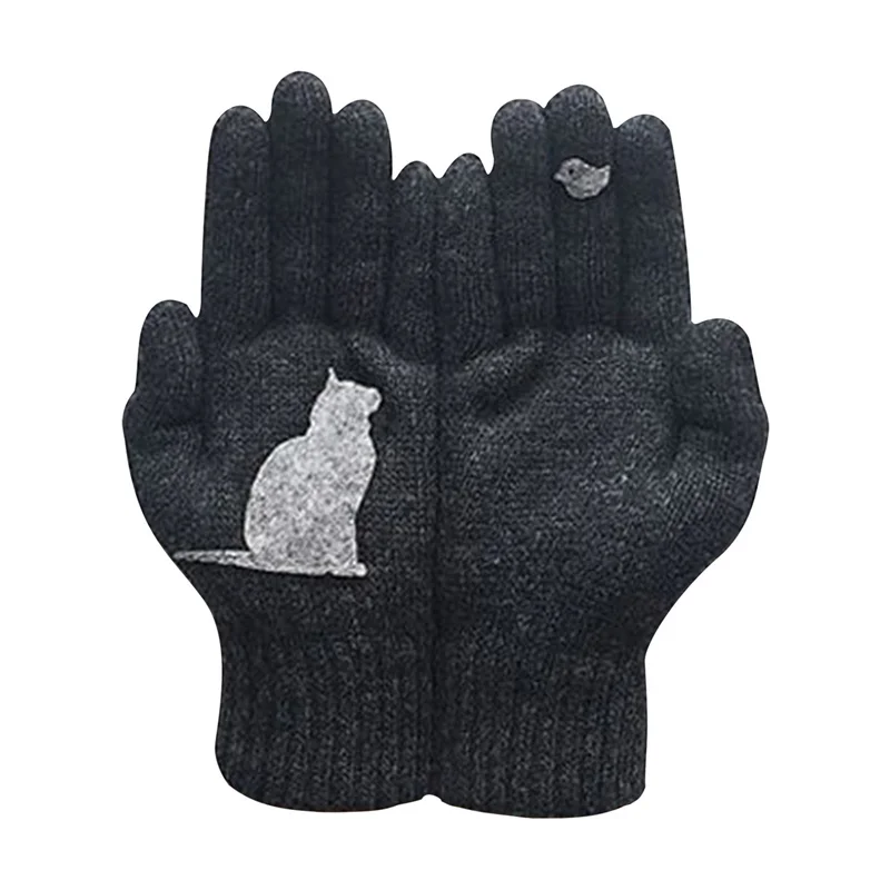 Knitted Gloves Gifts for Couples Outdoor Warmth Protection Windbreak Autumn Winter Cat Bird Pattern Printed Men Women Gloves