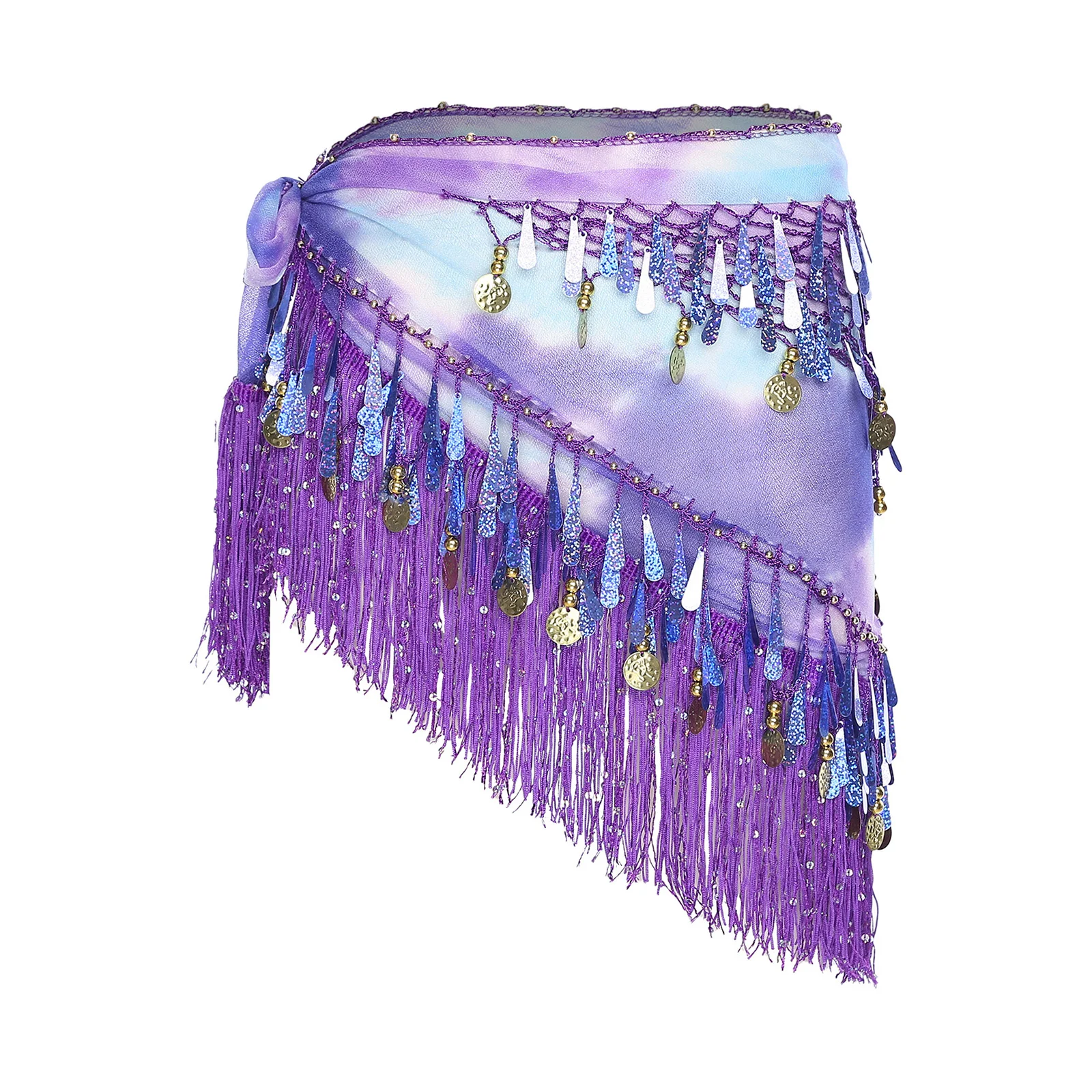 

Women Belly Dance Skirt Sequined Tassel Exquisite Pendant Skirt Lace-up One Piece Belly Dancewear for Ballroom Stage Performance