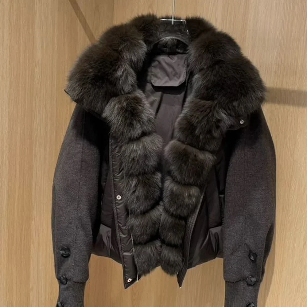 OFTBUY New Winter Warm Cropped Natural Fur Down Cclothing Women Short Duck Down Jacket Real Fox Fur Collar Puffer Coat Female