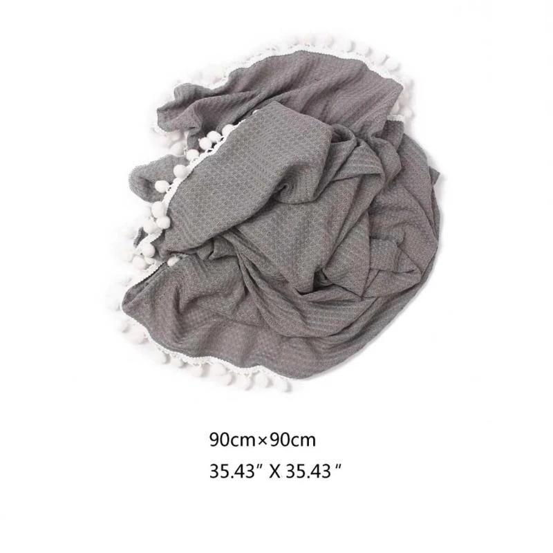 J15U الطفل لينة القطن تلقي بطانية الهراء الحياكة كرات الشعر شرابة قماط التفاف منشفة استحمام الوليد التصوير الدعائم