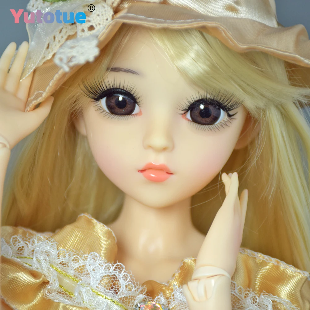 YUTOTUE 1/3 BJD Doll Toy 24 inch Height Girl Doll Blonde Hair Wig Removable Dress Shoes Hat Full Set Lifelike