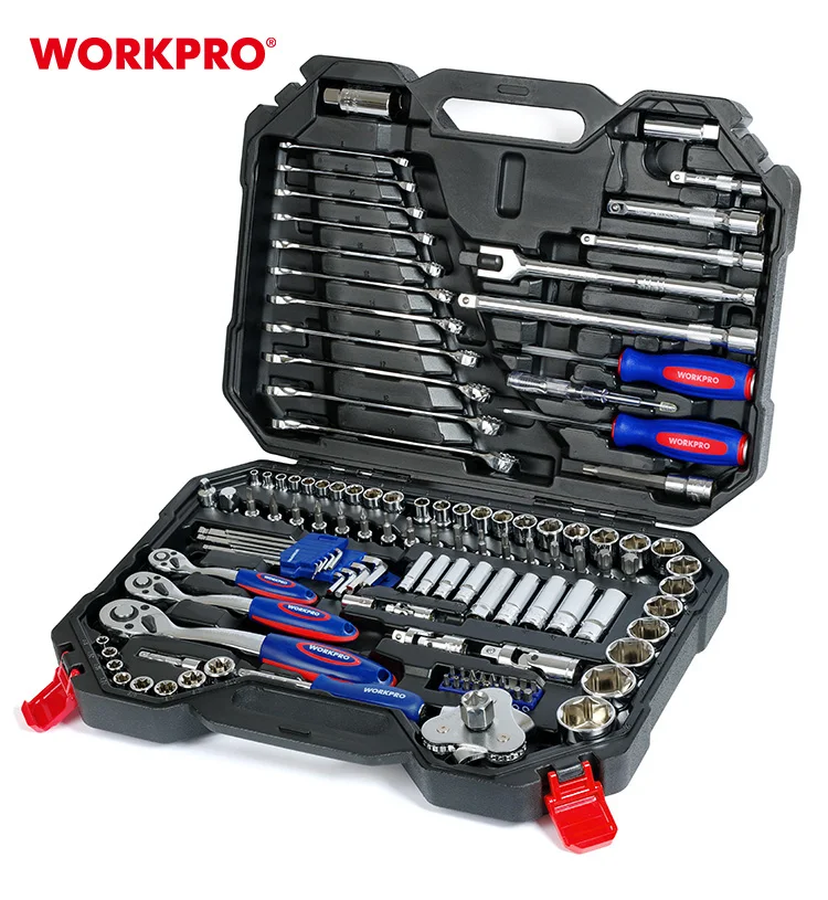 WORKPRO 123PC CR-V Сталь 1/4 дюйма 3/8 дюйма 1/2 дюйма Набор инструментов для механики с приводом Набор торцевых ключей