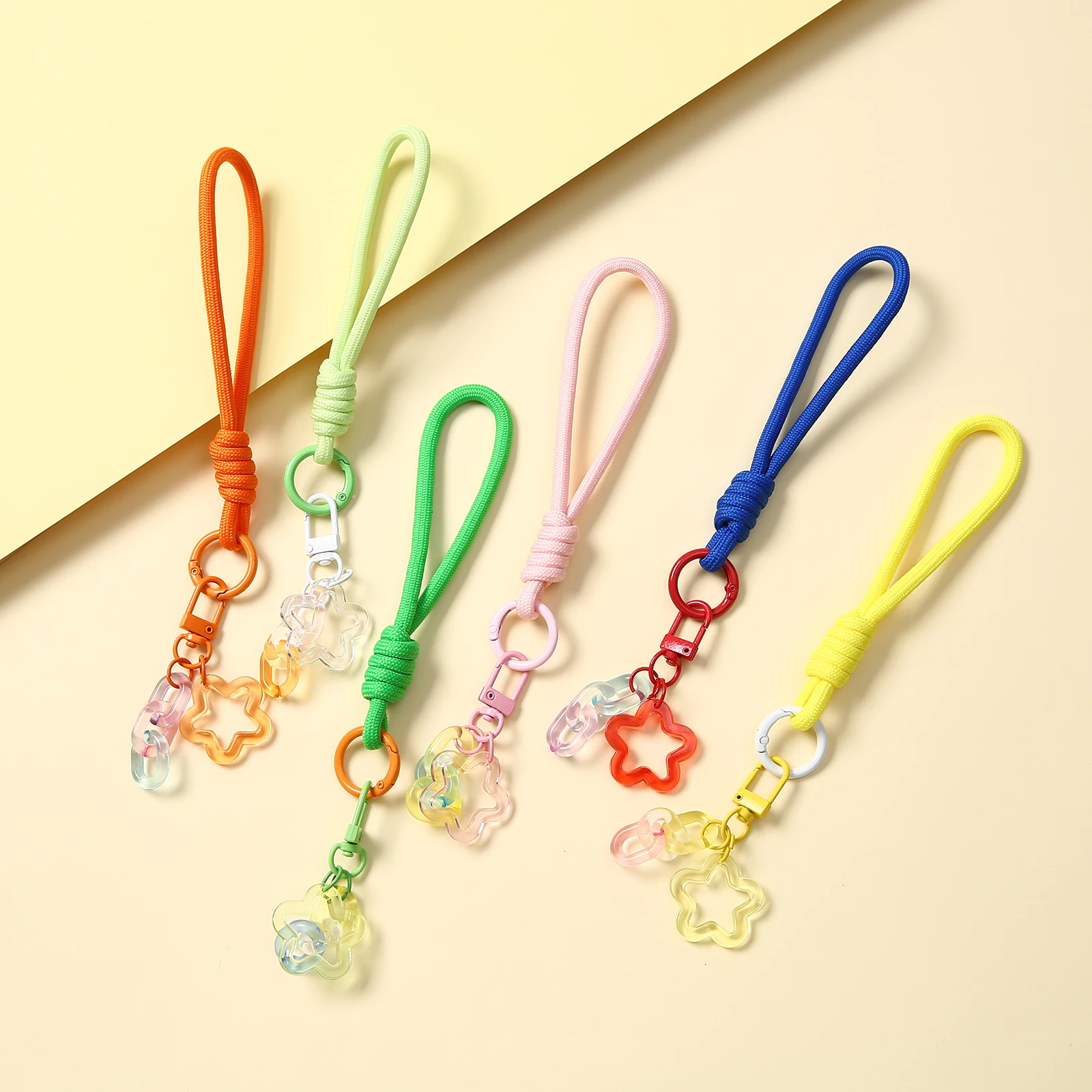 

1/2/5/10/20 pcs Fashion Colorful Transparent Flower Pandent Keychain DIY Keyrings Creative Short Lanyard Mobile Phone Accessorie