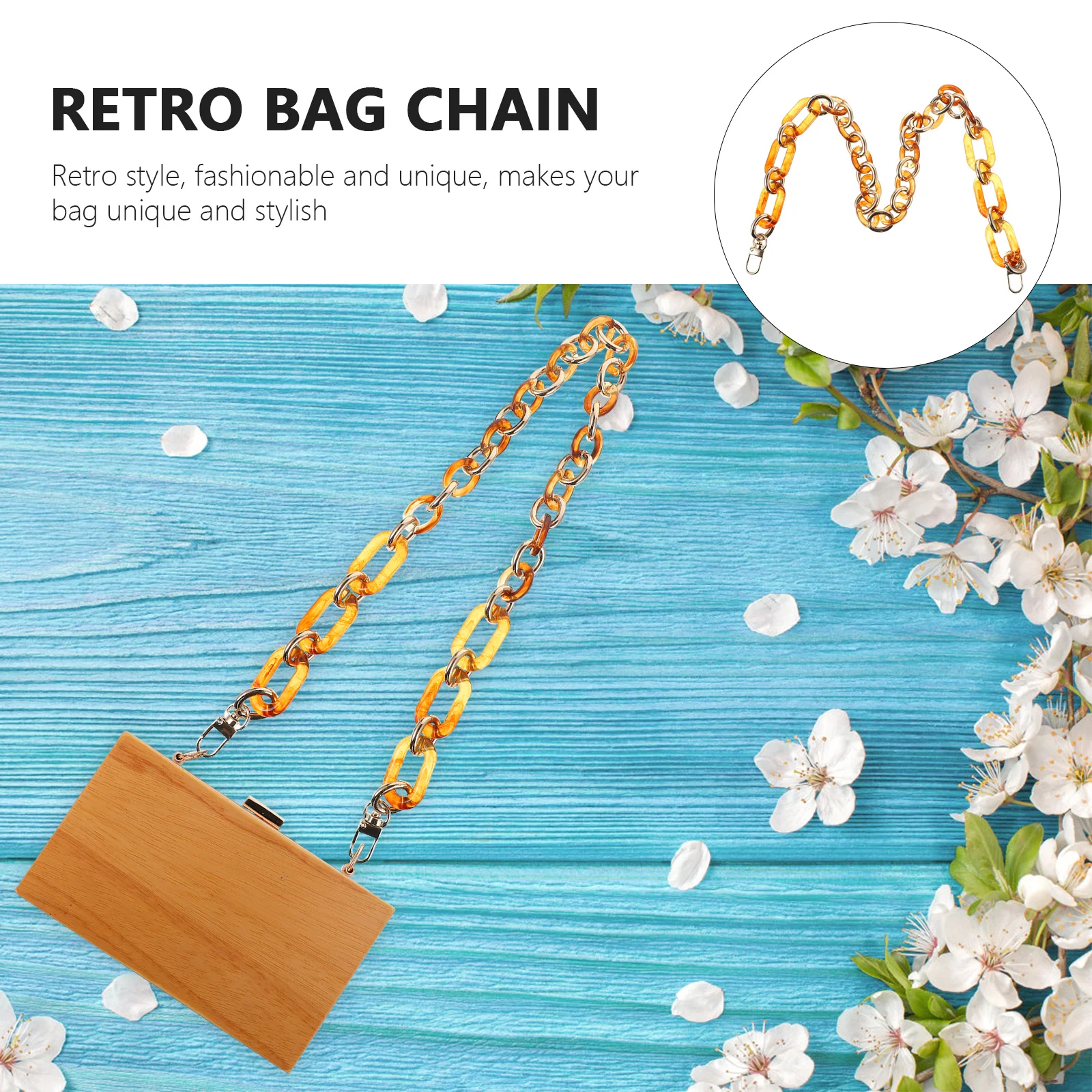 Catena per Borsa in Resina, Tono Ambra, Cinghia Decorativa per Borse, Catena Corta di Ricambio, Accessorio Fai-da-Te per Borse, Ciondolo Retrò alla Moda