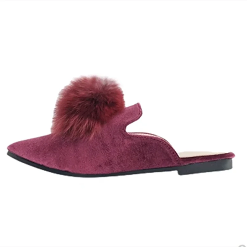 Pantoufles pointues en velours côtelé pour femmes, sans talons plats, bout peu profond, vert, gris, 32-44, 27cm, nouveau, 2023