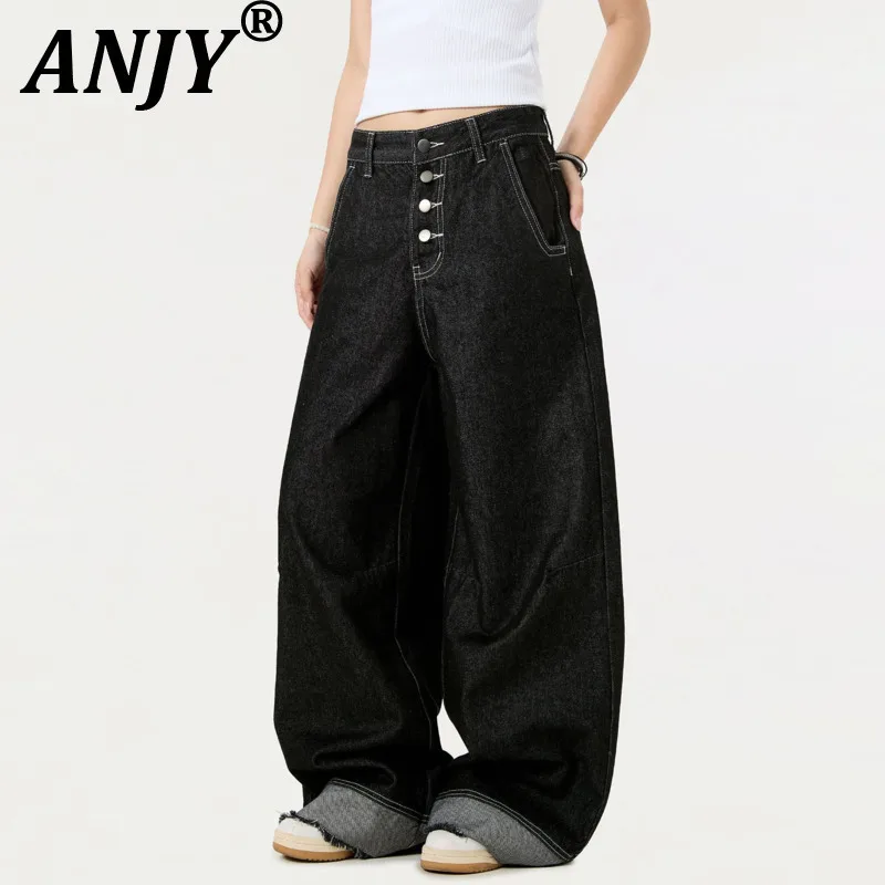 

ANJY осень-зима американские уличные джинсы в стиле пэчворк с цветными блоками унисекс модные универсальные прямые джинсовые брюки на пуговицах A11966